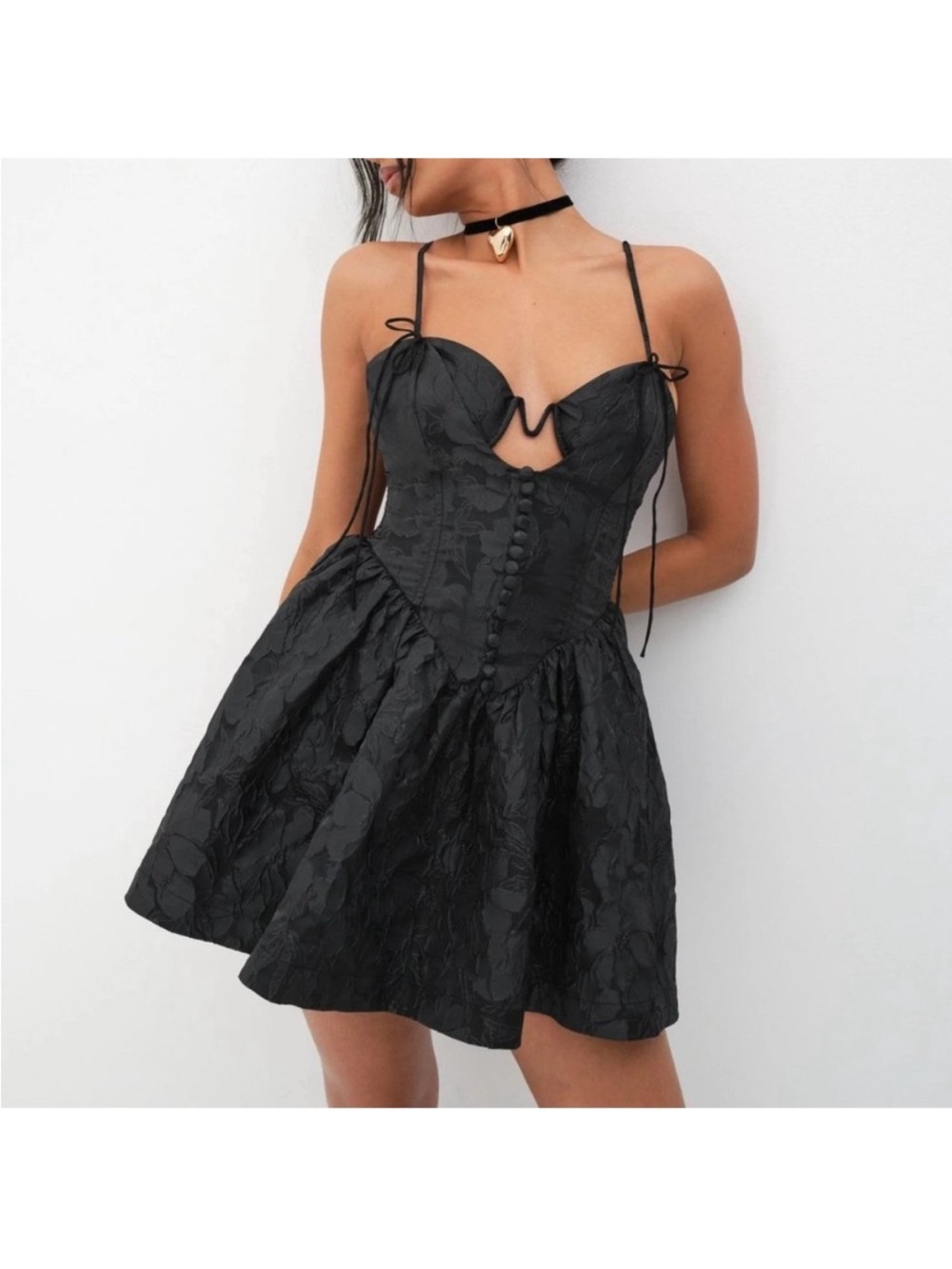 Faith Sleeveless Black Textured Fit-and-Flare Mini Dress